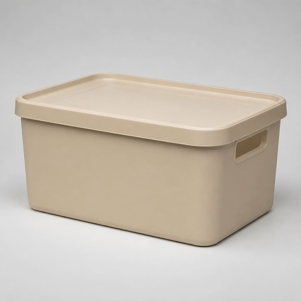 Beige plastic storage box